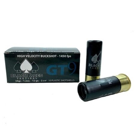 Black Aces Tactical GT9 Buckshot 12 Gauge 2-3/4" 1-1/5oz 00 Buckshot 9 Zinc-Coated Steel Pellets- Box of 10