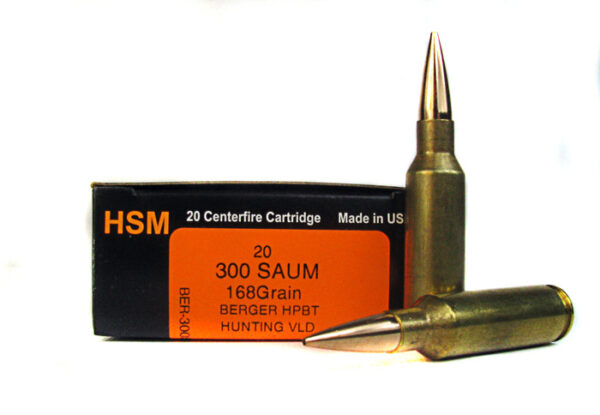 HSM Trophy Gold .300 Remington Short Action Ultra Magnum 168 Gr. Berger Hunting VLD Hollow Point Boat Tail- Box of 20