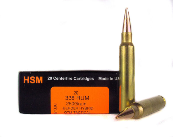 HSM Trophy Gold .338 Remington Ultra Magnum 250 Gr. Berger Hybrid OTM Tactical- Box of 20