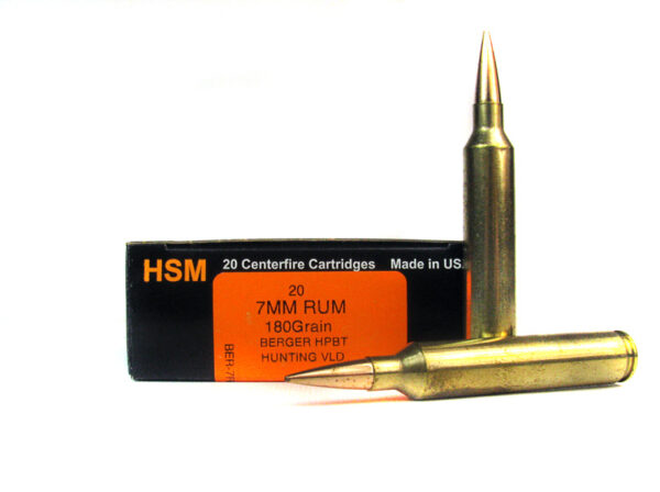 HSM Trophy Gold 7mm Remington Ultra Magnum 180 Gr. Berger Hunting VLD Hollow Point Boat Tail- Box of 20