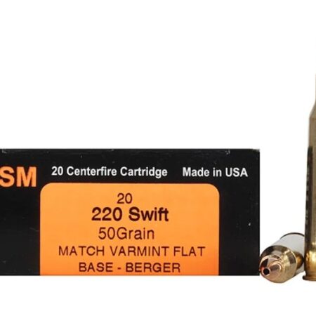 HSM Trophy Gold .220 Swift 50 Gr. Berger Varmint Match Flat Base- Box of 20