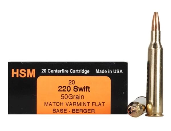HSM Trophy Gold .220 Swift 50 Gr. Berger Varmint Match Flat Base- Box of 20