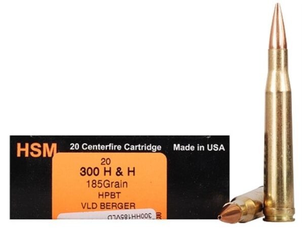 HSM Factory Blemish Trophy Gold .300 H&H Magnum 185 Gr. Berger Hunting VLD Hollow Point Boat Tail- Box of 20