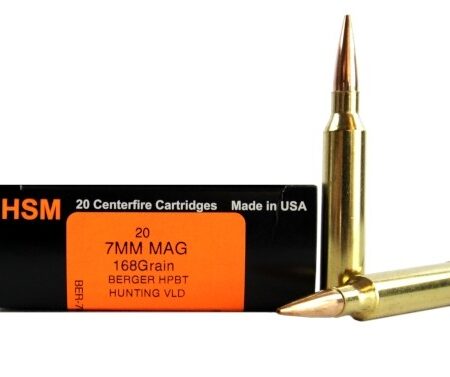 HSM Factory Blemish Trophy Gold 7mm Remington Magnum 168 Gr. Berger Hunting VLD Hollow Point Boat Tail- Box of 20