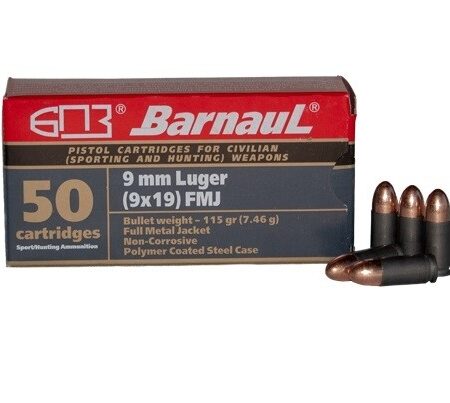 Barnaul 9mm Luger 115 Gr. Full Metal Jacket Steel Case- Box of 50