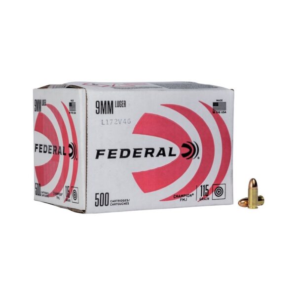 Federal Champion Training 9mm Luger 115 Gr. Full Metal Jacket- Box of 500
