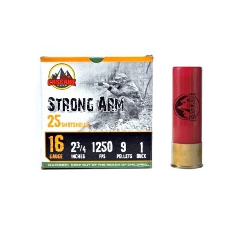 Cascade Cartridge Strong Arm 16 Gauge 2-3/4" #1 Buckshot 9 Pellets- Box of 25