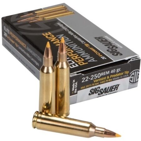 SIG SAUER Elite Performance Premium Grade 22-250 Remington 40 Gr. Varmint & Predator Tip- Box of 20