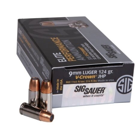 SIG SAUER Elite Performance 9mm Luger 124 Gr. V-Crown JHP- Box of 50
