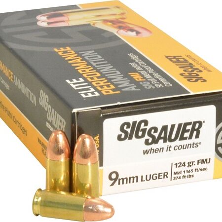 SIG SAUER Elite Performance 9mm Luger 124 Gr. Full Metal Jacket- Box of 50