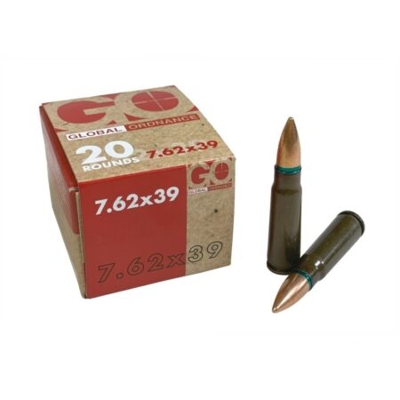Global Ordnance 7.62x39mm 122 Gr. Full Metal Jacket (Bi-Metal) Steel Case- Box of 20