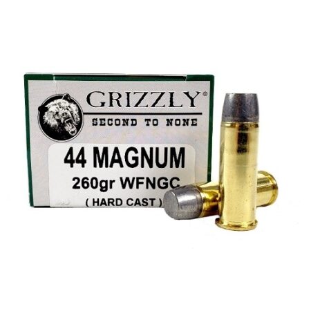 Grizzly .44 Magnum 260 Gr. Bear Load Hardcast Wide Flat Nose- Gas Check- Box of 20