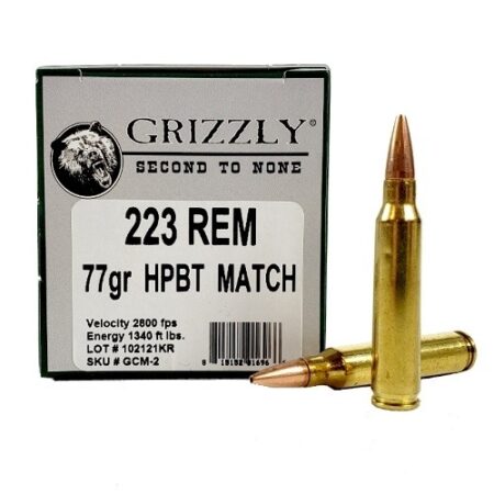 Grizzly .223 Remington 77 Gr. Match Grade Hollow Point Boat Tail- Box of 20