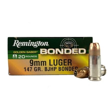 Remington Golden Saber 9mm Luger 147 Gr. Bonded Brass Jacketed Hollow Point- Box of 20