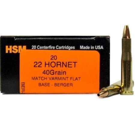 HSM Varmint Gold .22 Hornet 40 Gr. Berger Varmint Hollow Point Flat Base- Box of 20