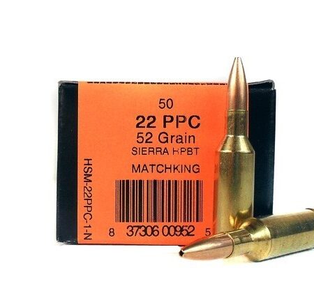 HSM .22 PPC 52 Gr. Sierra MatchKing Hollow Point Boat Tail- Box of 50