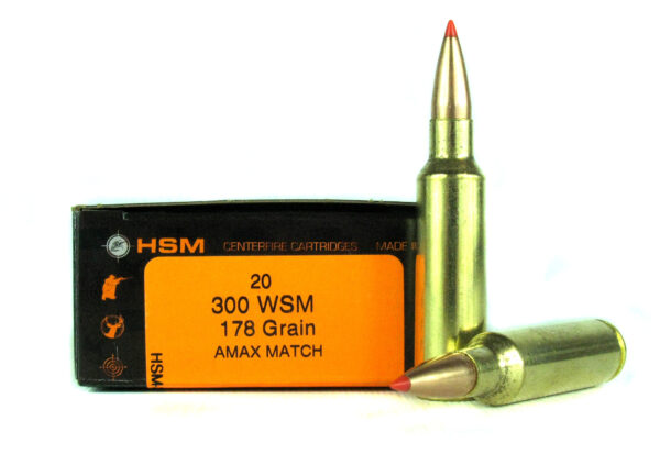 HSM .300 Winchester Short Magnum (WSM) 178 Gr. Hornady A-Max Match- Box of 20
