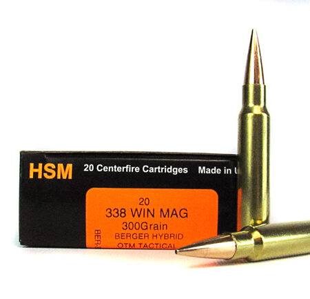 HSM Trophy Gold .338 Winchester Magnum 300 Gr. Berger Hybrid Open Tip Match Tactical- Box of 20