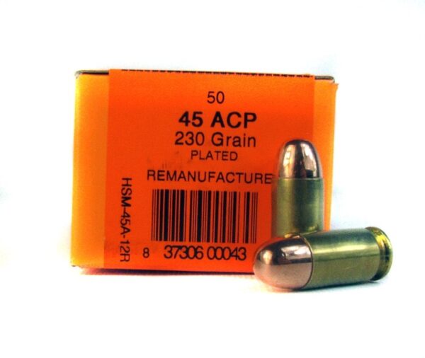 HSM Factory Blemish .45 ACP 230 Gr. Plated Round Nose- Remanufactured- Box of 50