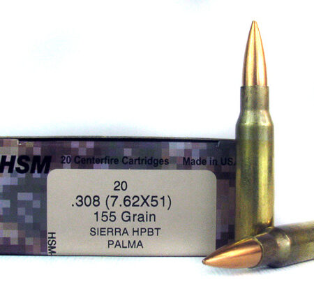 HSM 7.62x51mm 155 Gr. Sierra MatchKing Hollow Point Boat Tail Palma Match- Box of 20