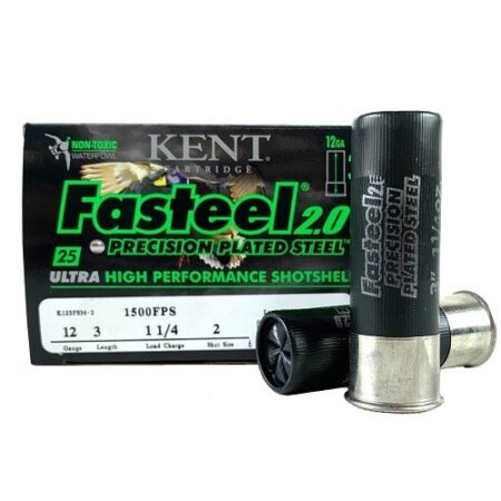 Kent Precision Fasteel 2.0 12 Gauge 3" 1-1/4 oz #2 Non-Toxic Zinc-Plated Steel Shot- Box of 25