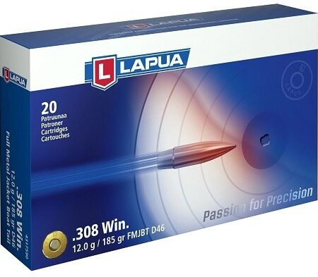 Lapua .308 Winchester 185 Gr. D46 Full Metal Jacket Boat Tail- Box of 20