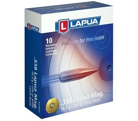 Lapua .338 Lapua Magnum 250 Gr. Lock Base Full Metal Jacket Boat Tail- Box of 10