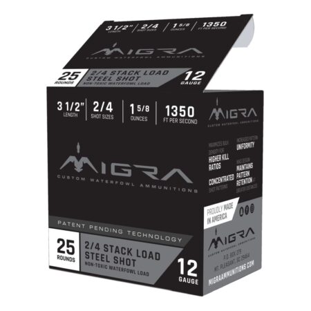 Migra Stack Load 12 Gauge 3-1/2" 1-5/8 oz #2&4 Steel Shot- Box of 25