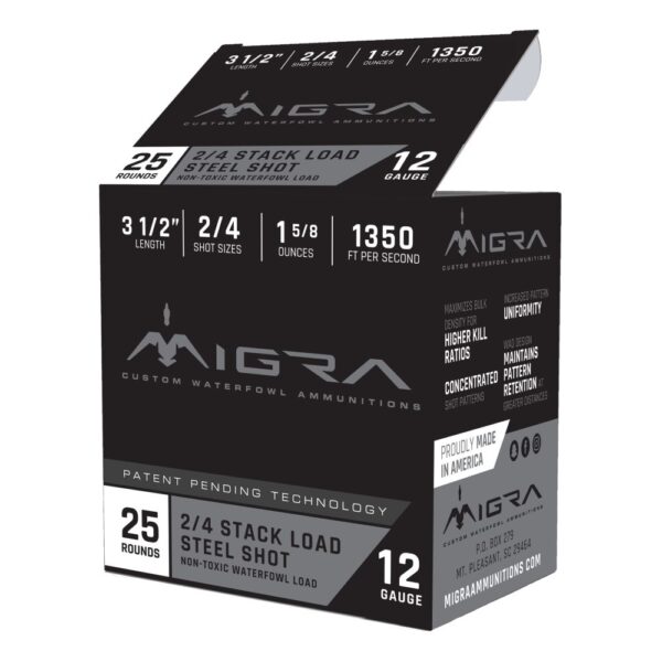 Migra Stack Load 12 Gauge 3-1/2" 1-5/8 oz #2&4 Steel Shot- Box of 25