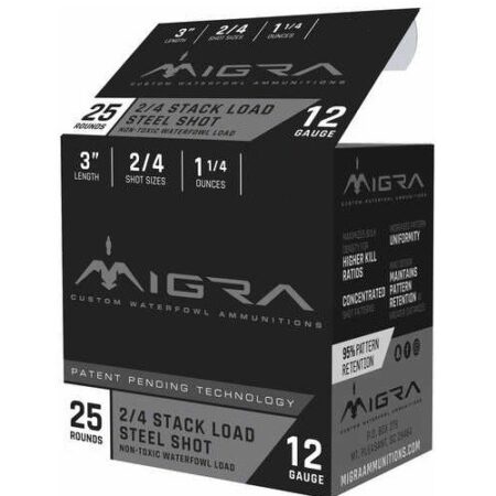 Migra Stack Load 12 Gauge 3" 1-1/4 oz #2&4 Steel Shot- Box of 25