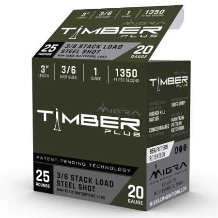 Migra Timber Plus 12 Gauge 3" 1-1/4 oz #3 & 6 Steel and Bismuth Shot- Lead Free- Box of 25
