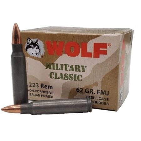 Wolf Military Classic .223 Remington 62 Gr. Full Metal Jacket (Bi-Metal) Steel Case Berdan Primed- Box of 20