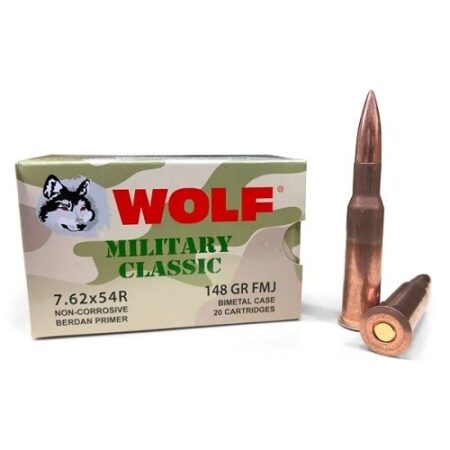 Wolf Military Classic 7.62x54R 148 Gr. Full Metal Jacket (Bi-Metal) Berdan Primed- Box of 20