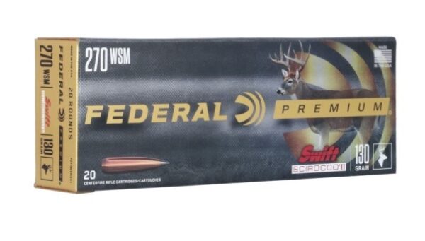 Federal Premium .270 Winchester Short Magnum (WSM) 130 Gr. Swift Scirocco II- Box of 20