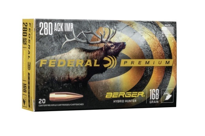 Federal Premium .280 Remington Ackley Improved 168 Gr. Berger Hybrid Hunter- Box of 20