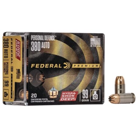 Federal Premium Personal Defense .380 Auto 99 Gr. Hydra-Shok DEEP Jacketed Hollow Point- Box of 20