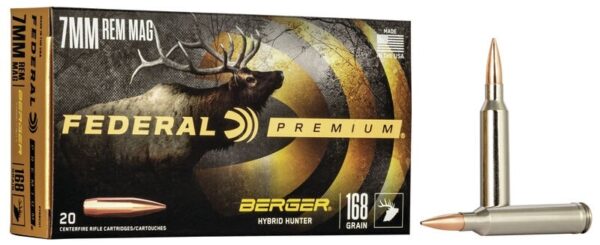Federal Premium 7mm Remington Magnum 168 Gr. Berger Hybrid Hunter- Box of 20