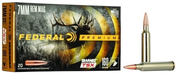 Federal Premium 7mm Remington Magnum 160 Gr. Barnes TSX- Lead Free- Box of 20
