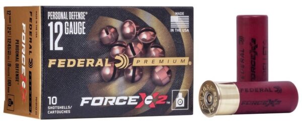 Federal Premium Personal Defense Force X2 12 Gauge 2-3/4" 00 Buckshot 9 Copper Plated Pellets- Box of 10