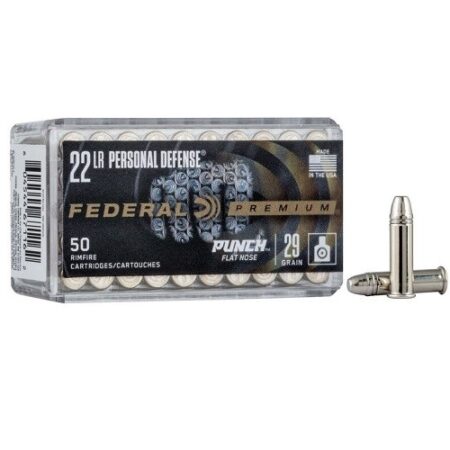 Federal Premium Personal Defense .22 Long Rifle 29 Gr. Punch Plated Flat Nose- Box of 50