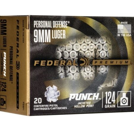 Federal Premium Personal Defense 9mm Luger 124 Gr. Punch Jacketed Hollow Point- Box of 20