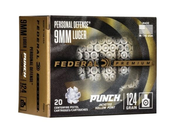 Federal Premium Personal Defense 9mm Luger 124 Gr. Punch Jacketed Hollow Point- Box of 20