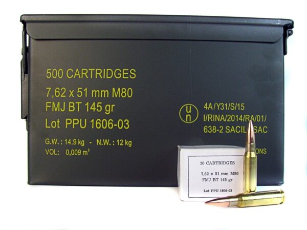 Prvi Partizan 7.62x51mm NATO 145 Gr. M80 Full Metal Jacket Boat Tail- Ammo Can of 500