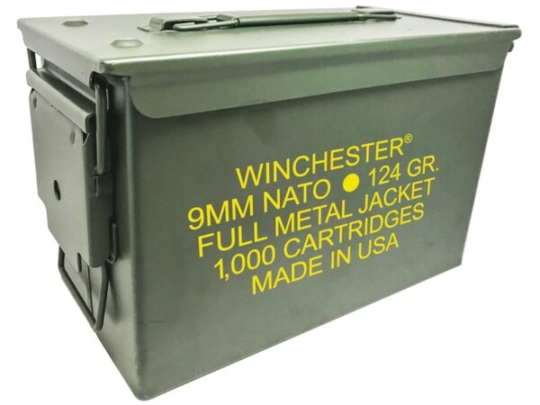 Winchester NATO 9mm Luger 124 Gr Full Metal Jacket Ammo- Can of 1000
