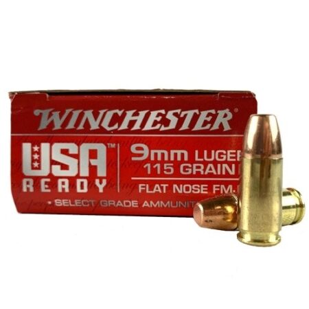 Winchester USA Ready 9mm Luger 115 Gr. Full Metal Jacket Flat Nose- Box of 50