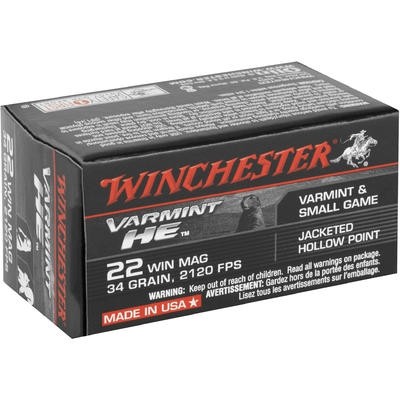 Winchester Varmint HE .22 Winchester Magnum 34 Gr. Jacketed Hollow Point- Box of 50