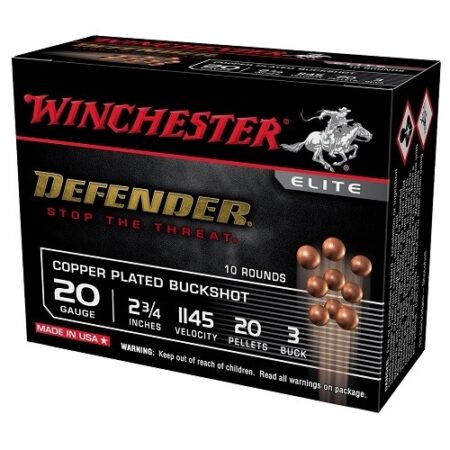 Winchester Defender 20 Gauge 2-3/4" 20 Pellets #3 Copper Plated Buckshot- Box of 10