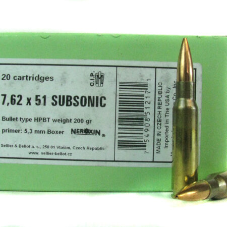 Sellier & Bellot .308 Winchester 200 Gr. Hollow Point Boat Tail- Subsonic- Box of 20