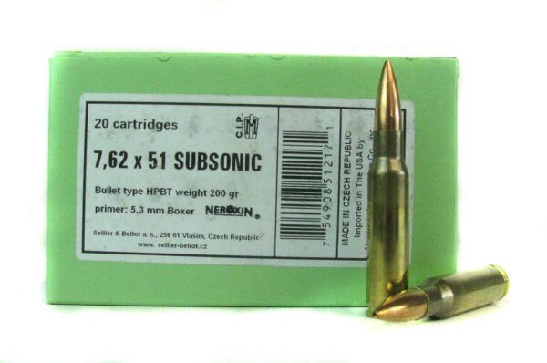 Sellier & Bellot .308 Winchester 200 Gr. Hollow Point Boat Tail- Subsonic- Box of 20