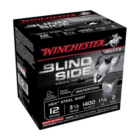 Winchester Blind Side 12 Gauge 3-1/2" 1-5/8 oz #2 Hex Steel Shot- Lead Free- Box of 25